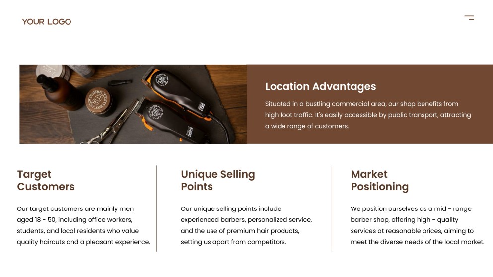 Brown High-End Barber Shop Business Plan Template