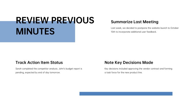 Northstar previous meeting minutes review slide