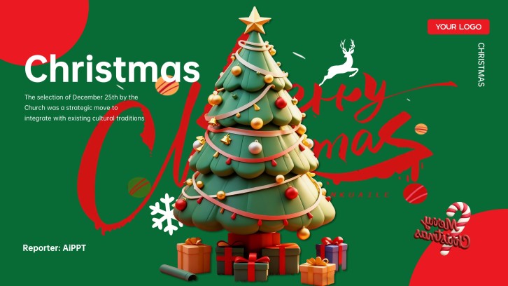 Free Christmas Trivia PowerPoint Template: Green 3D Game