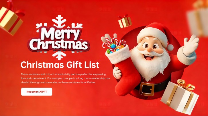 Plantilla de PowerPoint de Lista de Deseos de Navidad en 3D Roja y Gratis