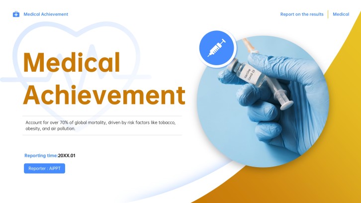 Minimalistang Dilaw at Asul na Template ng Presentasyon ng Mga Nakamit sa Medikal