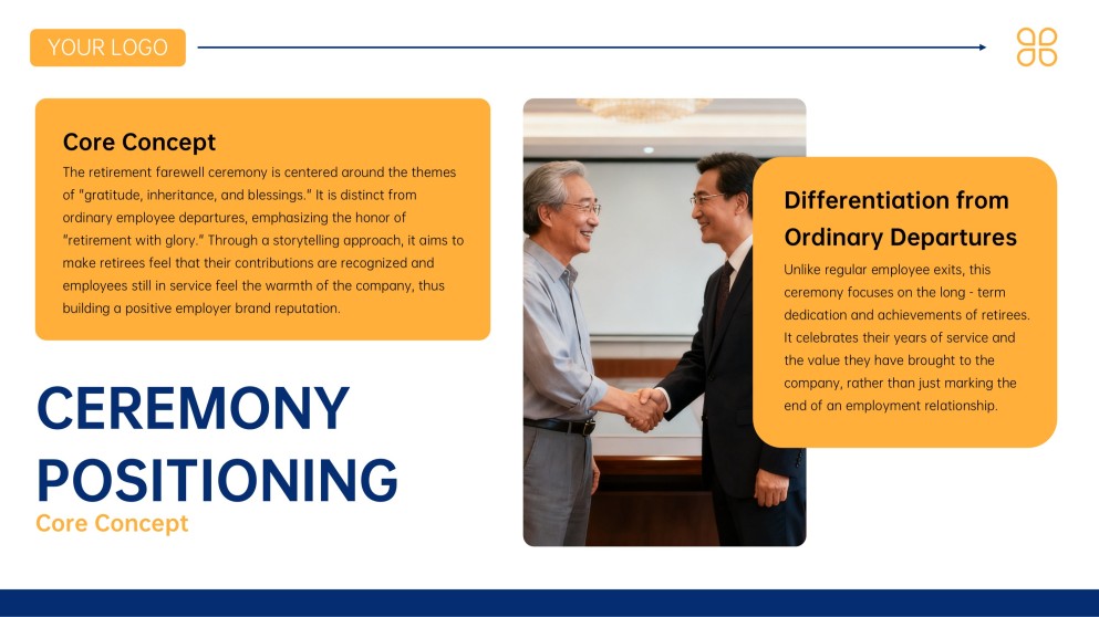 Blue Orange Minimalist Retirement Farewell Presentation Template