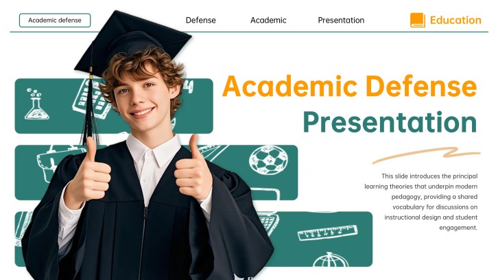Шаблон PowerPoint для защиты креативной академической диссертации в желто-зеленых тонах