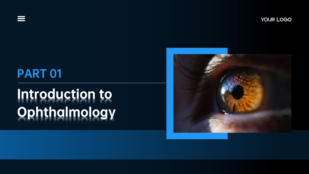 Modelo de Apresentação Médica de Oftalmologia Minimalista Azul Profundo para Google Slides