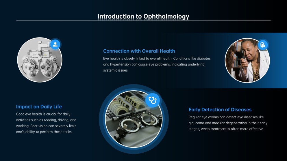Modelo de Apresentação Médica de Oftalmologia Minimalista Azul Profundo para Google Slides
