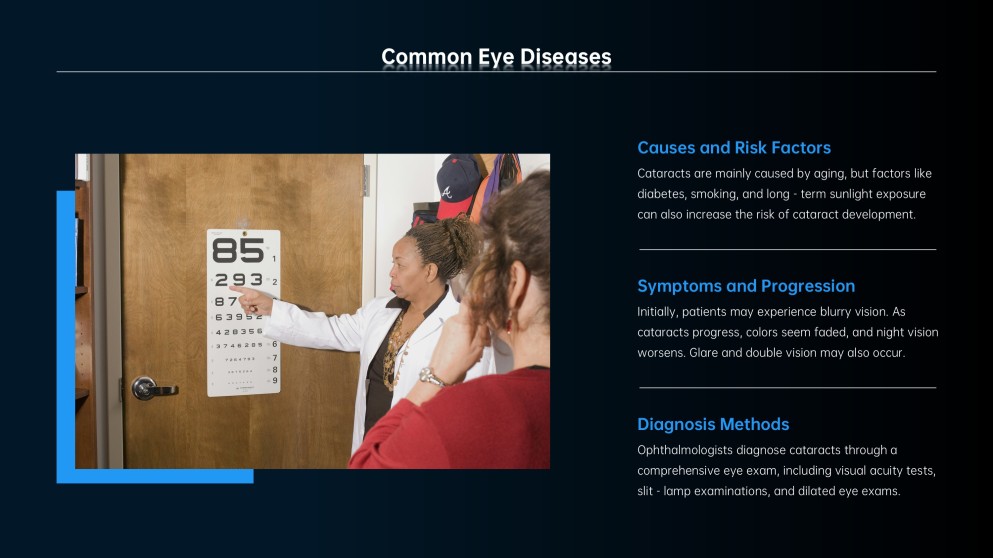 Modelo de Apresentação Médica de Oftalmologia Minimalista Azul Profundo para Google Slides
