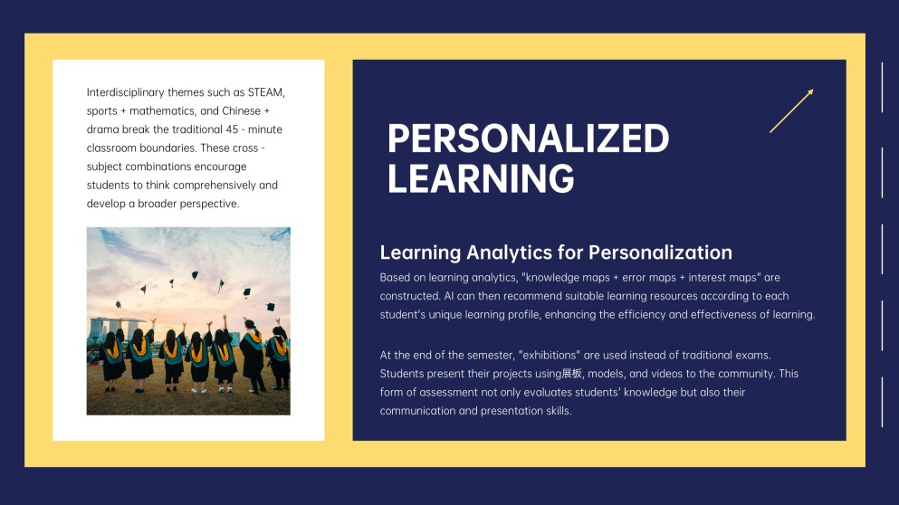 Tema educativo animado azul y amarillo para plantilla de PowerPoint