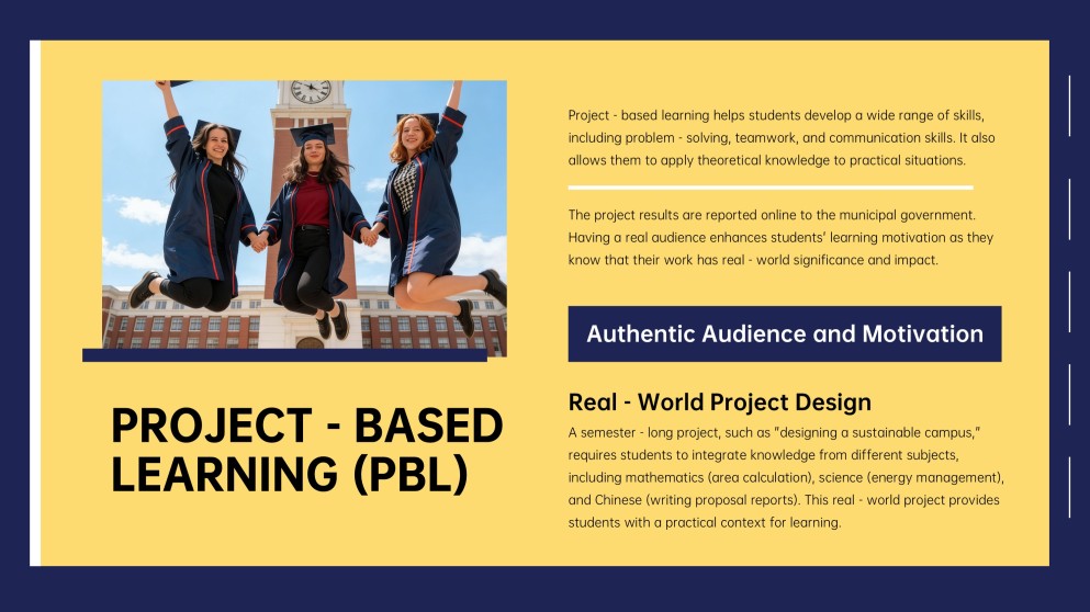 Tema educativo animado azul y amarillo para plantilla de PowerPoint