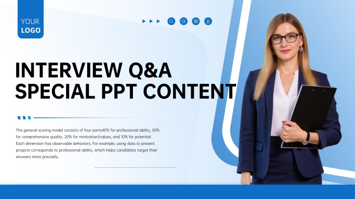 Blue Business Style Interview Questions Template for PPT