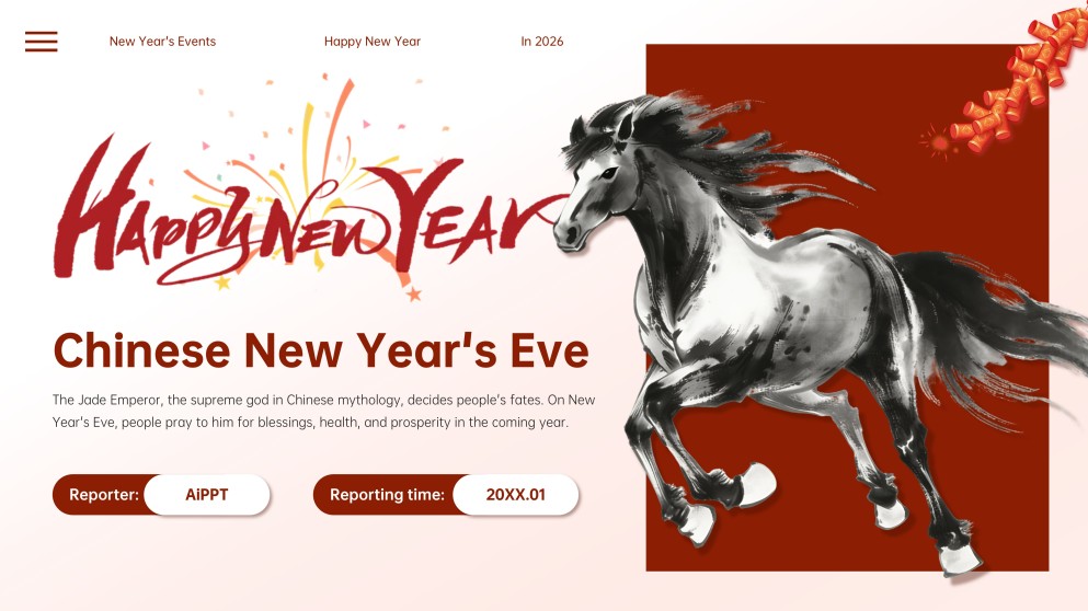 Elegant Ink Painting & Red Motif Chinese New Year Slide Template