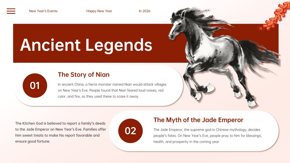 Elegant Ink Painting & Red Motif Chinese New Year Slide Template