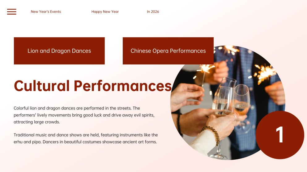 Elegant Ink Painting & Red Motif Chinese New Year Slide Template