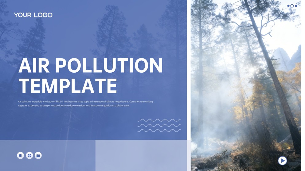 Plantilla de Presentación de Contaminación del Aire Azul en el Exterior con Niebla