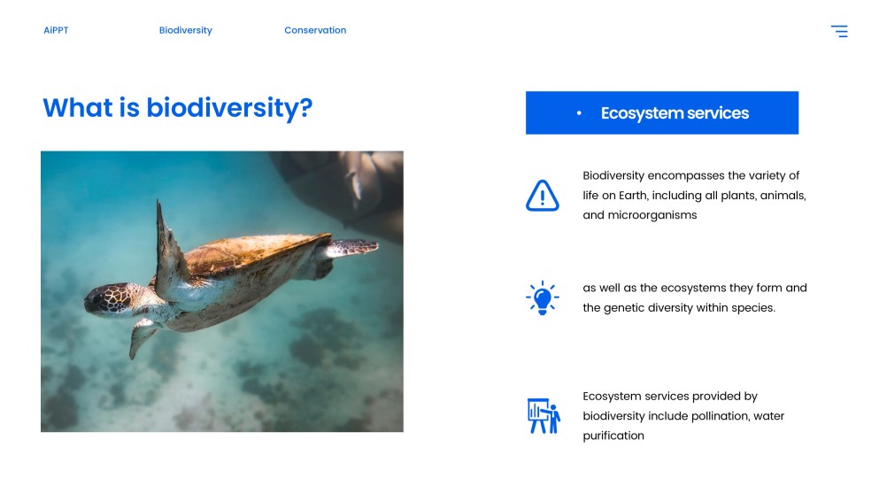 藍色自然風格生物多樣性保育PPT模板