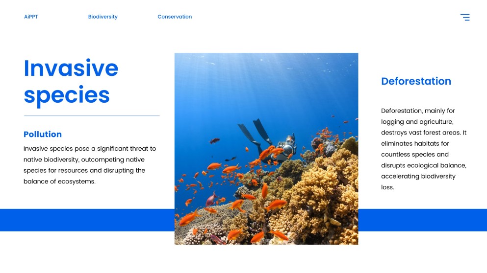 藍色自然風格生物多樣性保育PPT模板