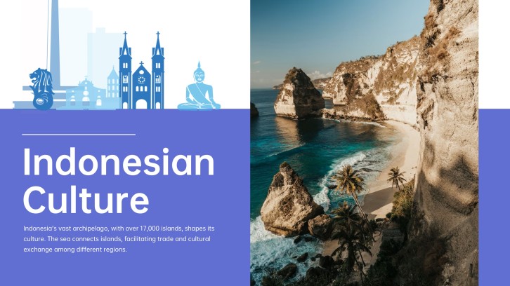 Purple Silhouette Indonesian Culture PPT Template with Landmark Icons