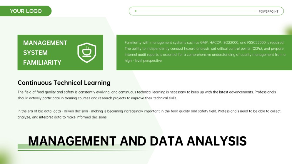 Plantilla de PPT Minimalista de Seguridad Alimentaria Verde y Blanco