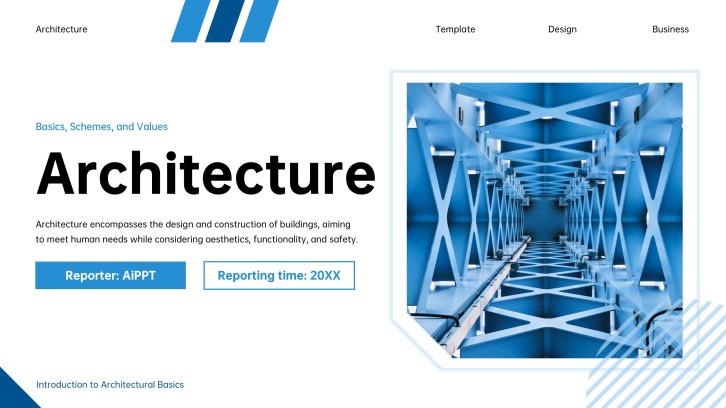 Moderne minimalistische Blau-Weiß-Architektur-Präsentationsvorlage