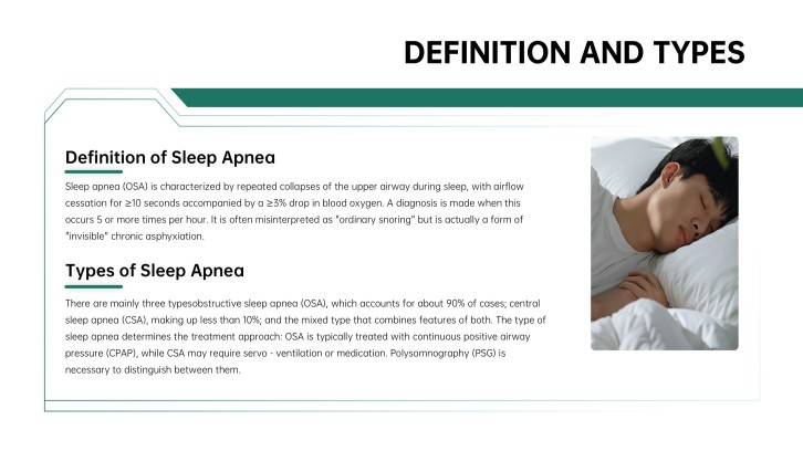 Harbor Sleep Clinic slide defining obstructive and central sleep apnea