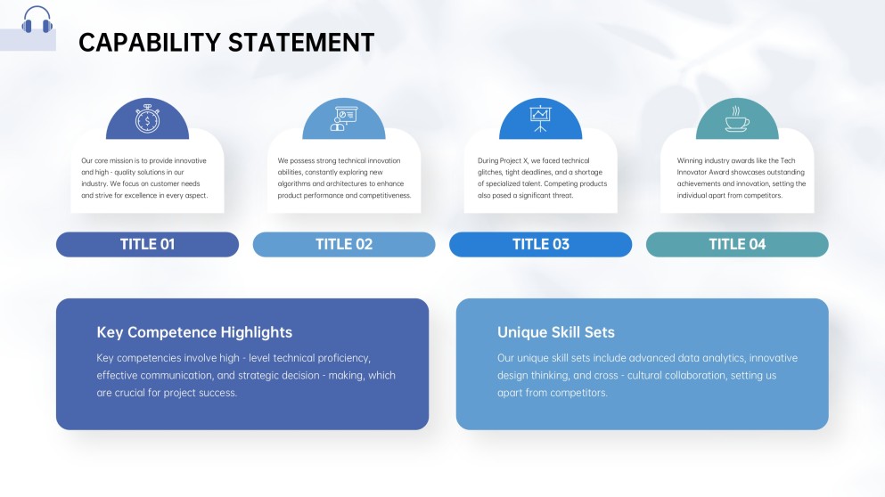 Blue Sophisticated Business Capability Statement Templates