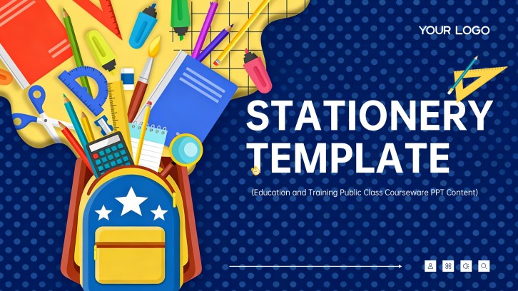 Templat Alat Tulis Kartun Biru dan Kuning untuk PowerPoint