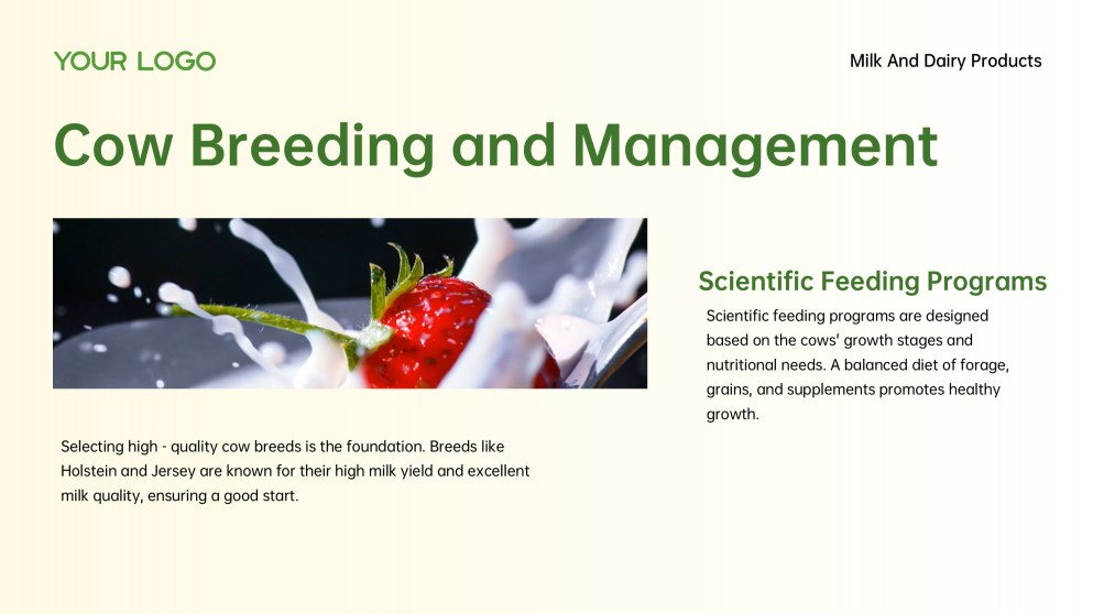 3D Green Meadow Pasture Style Milk PowerPoint Template