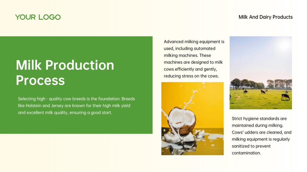 3D Green Meadow Pasture Style Milk PowerPoint Template