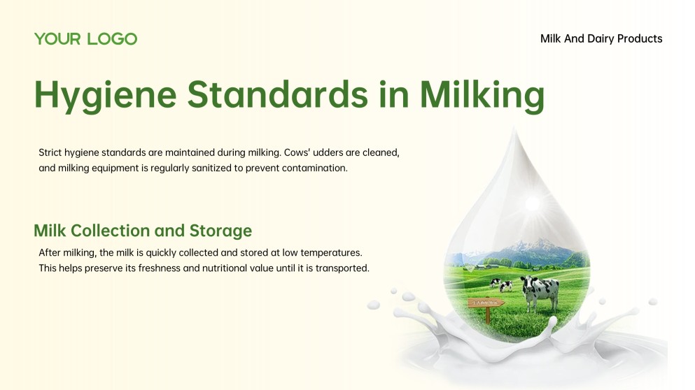 3D Green Meadow Pasture Style Milk PowerPoint Template