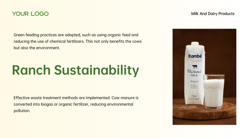 3D Green Meadow Pasture Style Milk PowerPoint Template