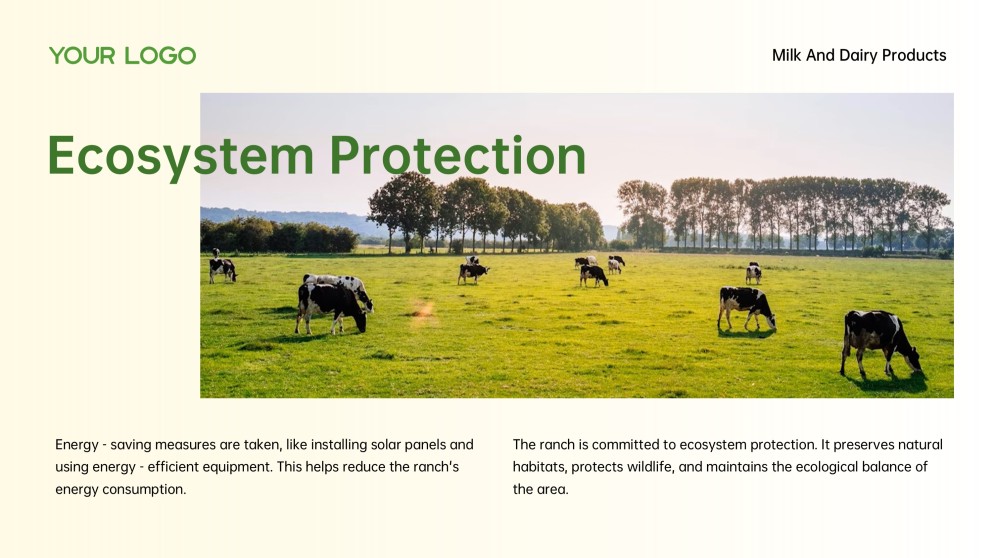 3D Green Meadow Pasture Style Milk PowerPoint Template