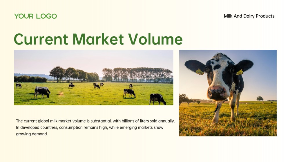 3D Green Meadow Pasture Style Milk PowerPoint Template