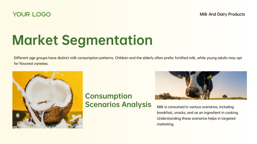 3D Green Meadow Pasture Style Milk PowerPoint Template