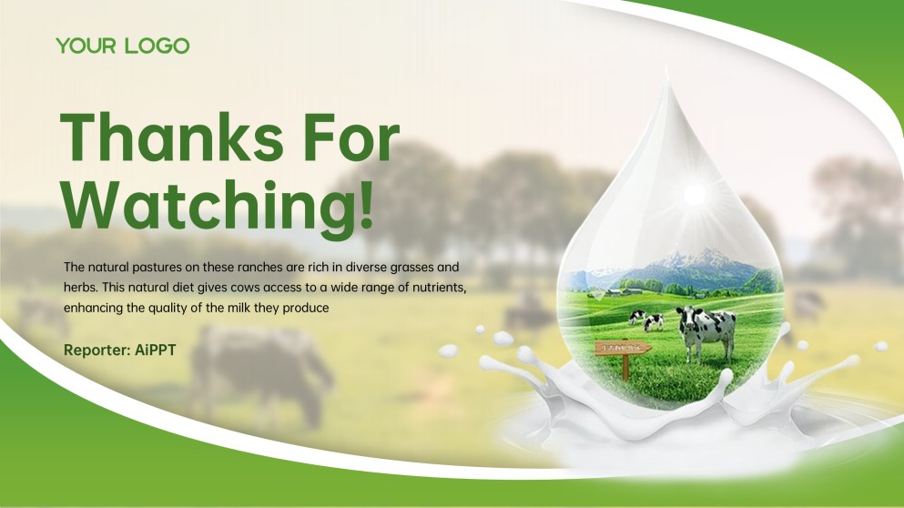 3D Green Meadow Pasture Style Milk PowerPoint Template