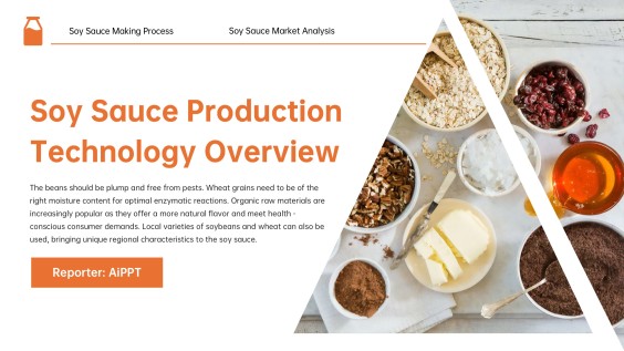 Clean Orange Themed Icon Style Soy Sauce Production PPT Template