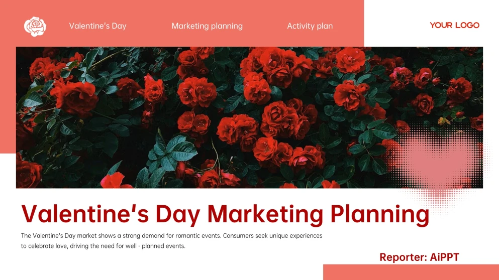 Red Aesthetic Rose PPT Template with Romantic Decor and Warm Glow