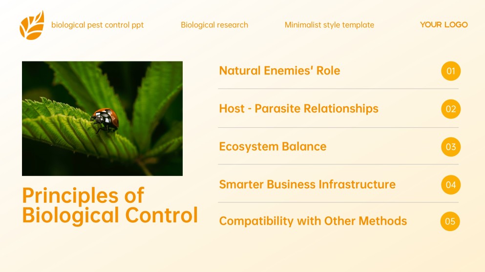 Yellow Minimalist Style Biological Pest Control PPT Template