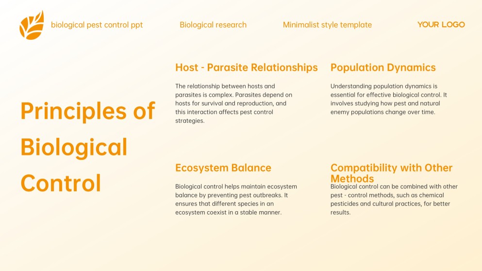 Yellow Minimalist Style Biological Pest Control PPT Template