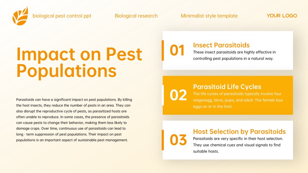 Yellow Minimalist Style Biological Pest Control PPT Template