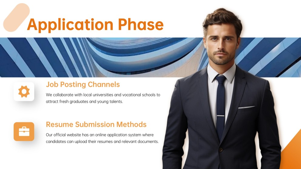 Templat PPT Pengambilan Pekerja Dekorasi Potret Perniagaan Ringkas Jingga