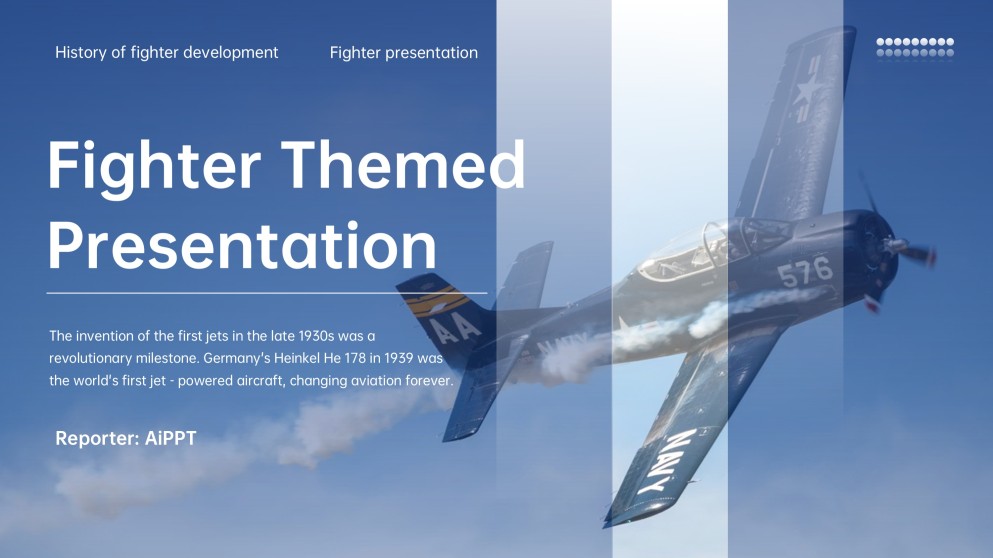 Professional Tech Blue Grid Layout Fighter Jet Template for PowerPoint