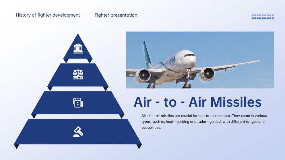 Professional Tech Blue Grid Layout Fighter Jet Template for PowerPoint