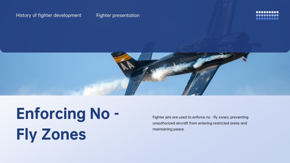 Professional Tech Blue Grid Layout Fighter Jet Template for PowerPoint