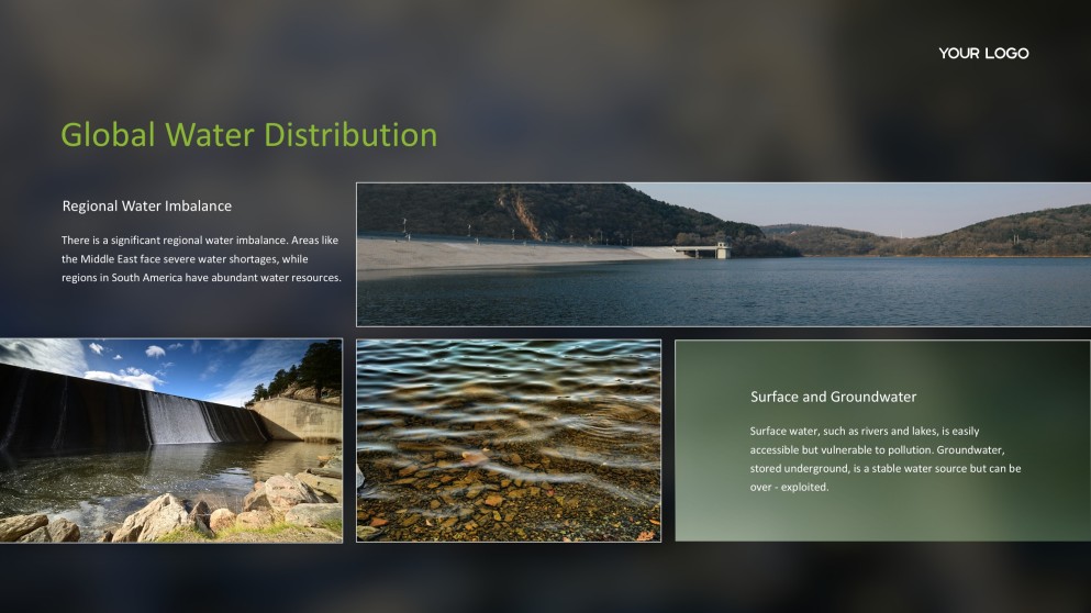 Шаблон презентации по управлению водными ресурсами в природной тематике в зеленых тонах