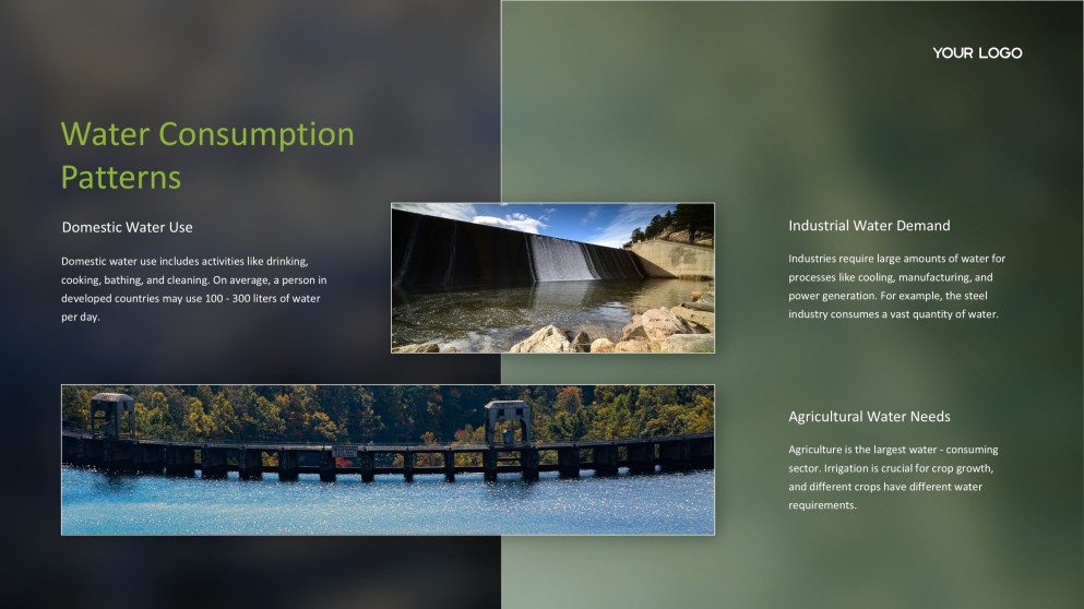 Шаблон презентации по управлению водными ресурсами в природной тематике в зеленых тонах