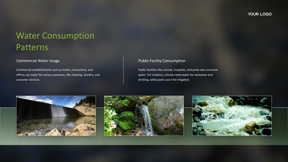 Шаблон презентации по управлению водными ресурсами в природной тематике в зеленых тонах