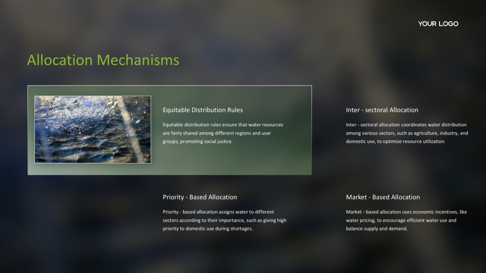 Шаблон презентации по управлению водными ресурсами в природной тематике в зеленых тонах