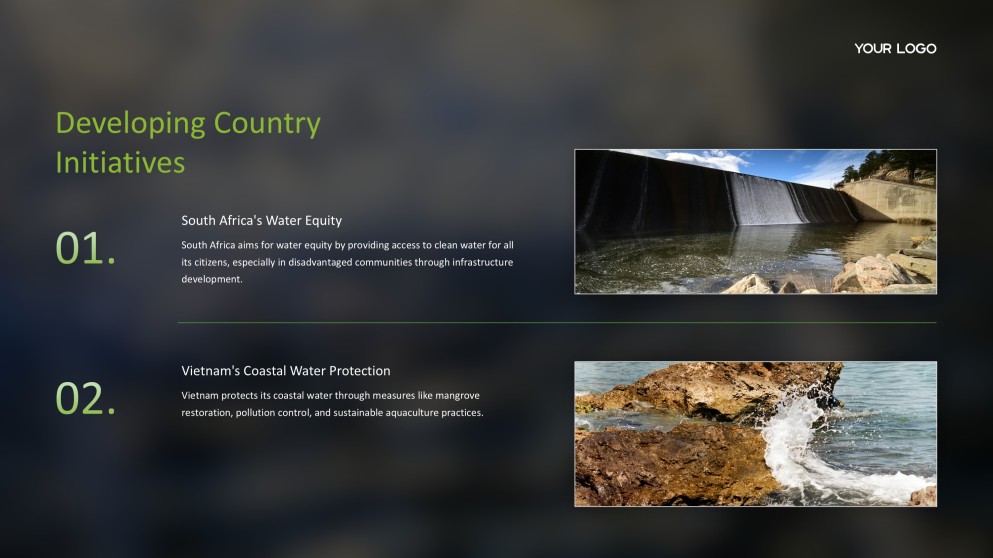 Шаблон презентации по управлению водными ресурсами в природной тематике в зеленых тонах