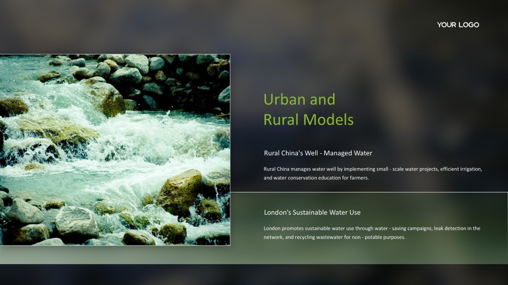 Шаблон презентации по управлению водными ресурсами в природной тематике в зеленых тонах