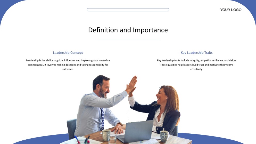 Plantilla de presentación PPT de liderazgo de estilo empresarial profesional azul y blanco