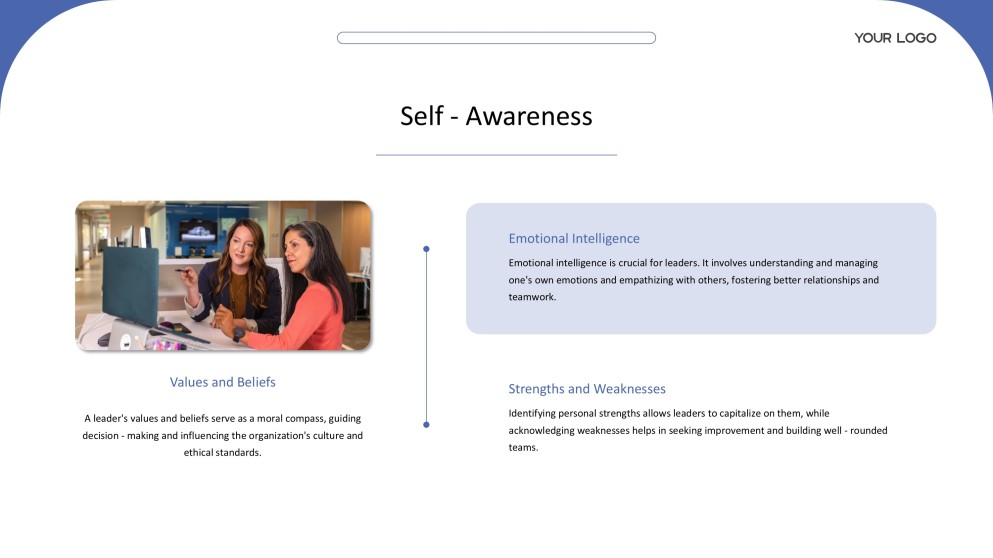 Plantilla de presentación PPT de liderazgo de estilo empresarial profesional azul y blanco